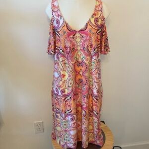Ivy Lane Pink Paisley Cold Shoulder Midi Dress Size Large